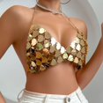 thumbnail image 5 of Tisuna Sexy Clothes For Women Sequin Solid Color Sleeveless Halter Cropped Tops Fashion Modern Ladies Carnival Parties Club Tank Tops Gold, 5 of 9