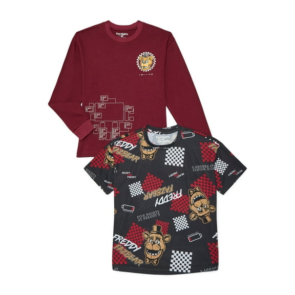 Five Nights at Freddy's Boys Graphic Short Sleeve and Long Sleeve T-Shirts, 2-Pack, Sizes XS-2XL