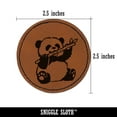 thumbnail image 2 of Baby Panda Bear Eating Bamboo 2.5" Faux Leather Round Engraved Iron-On Patch - Brown, 2 of 6