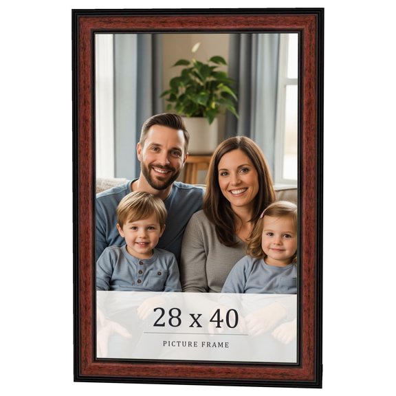 28x40 Frame Executive Brown Round Mahogany Finish Solid Wood Picture Frame | 1.25 Inch Moulding
