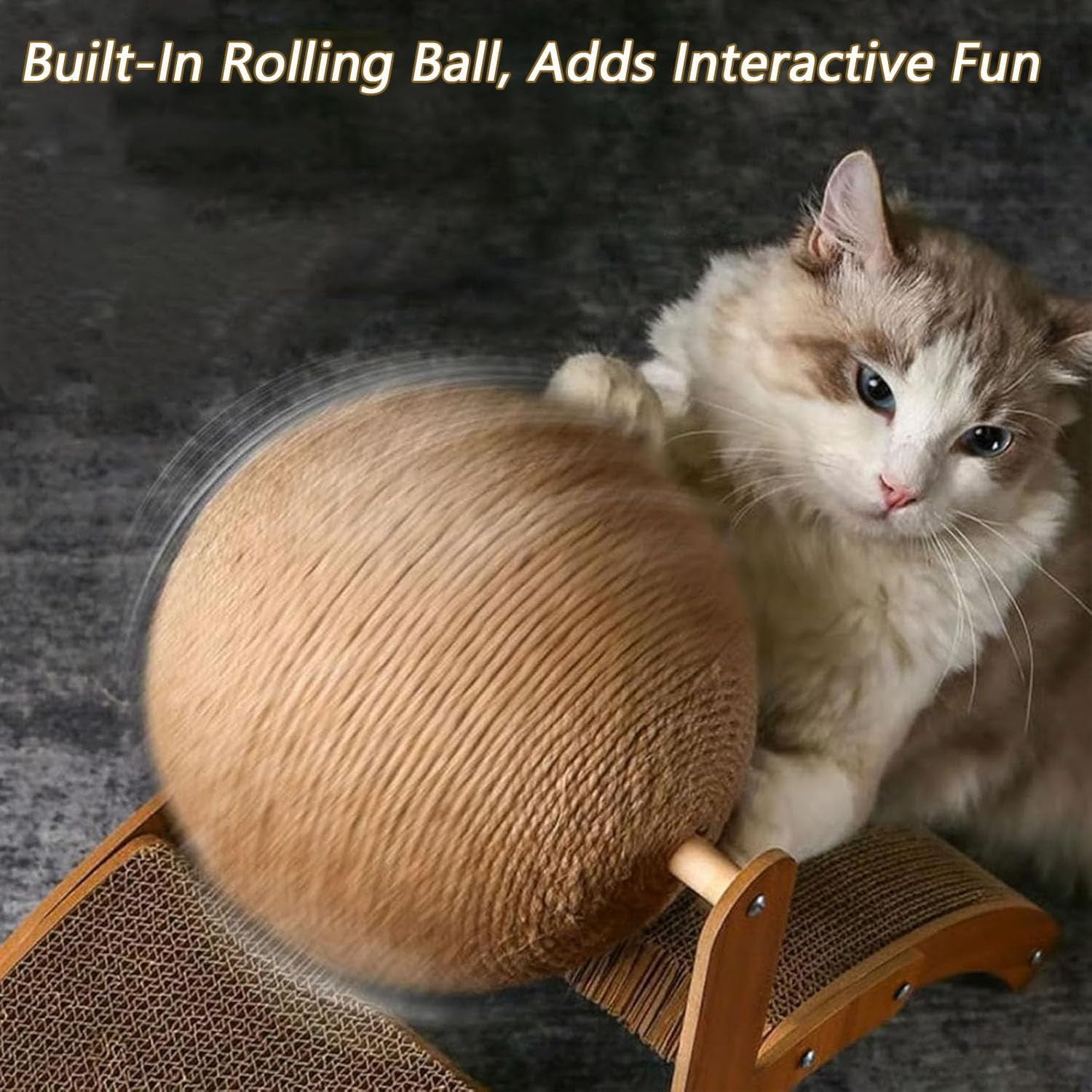 Cat Scratching Ball On Stand - Solid Wood Interactive Cat Scratcher, with Arch Bridge and 360° Rotating Natural Sisal Ball for Indoor Cat Kittens (Small)