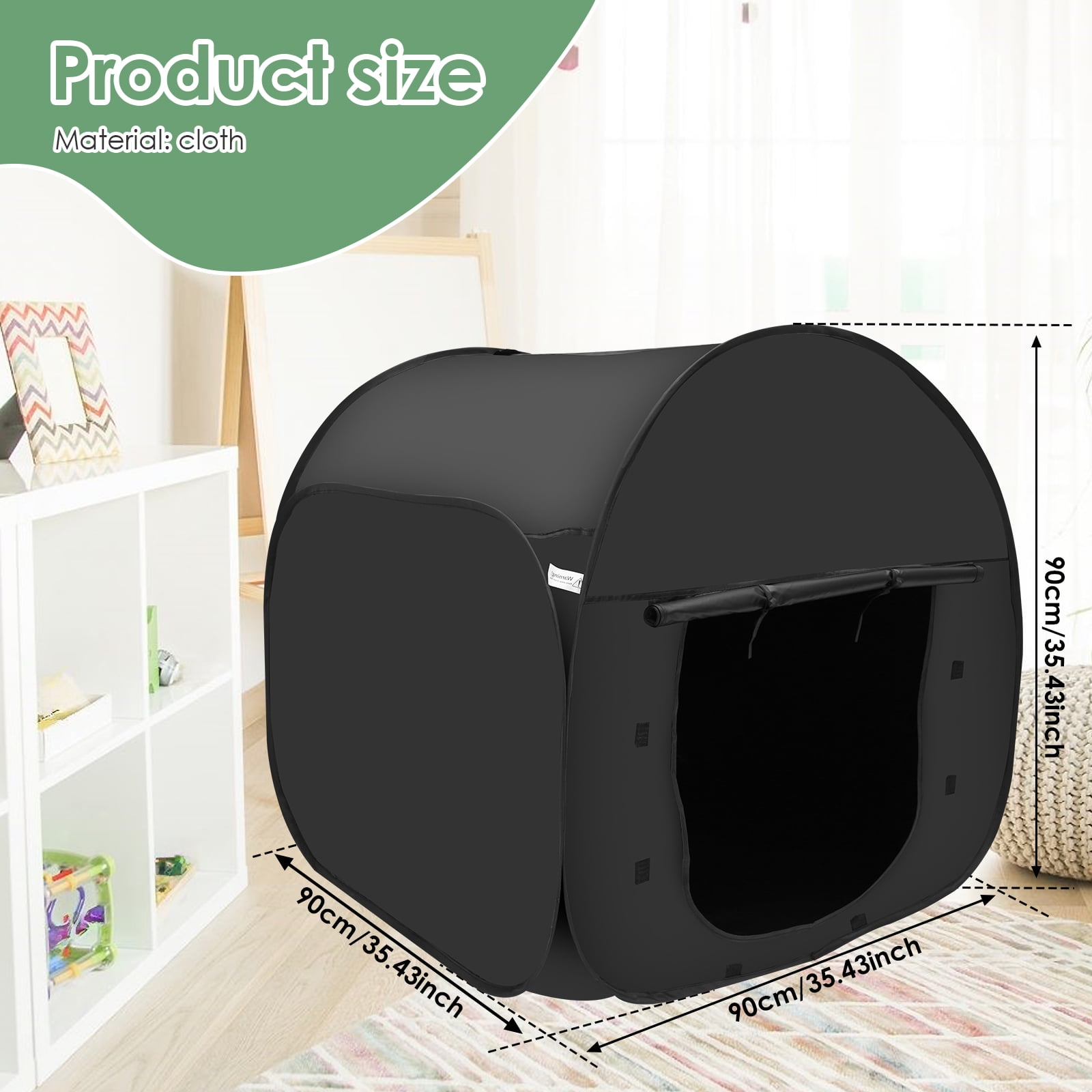 AEVXKHI Pop Up Blackout Calming Tent with 2 Windows, Easy to Set Up, Foldable Calm Down Black Tent, Comfortable Accommodate 1 to 2 People Calm Corner Tent for Kids