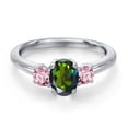 thumbnail image 3 of Gem Stone King 925 Sterling Silver Tourmaline Green Mystic Topaz and Pink Lab Grown Diamond Engagement Ring for Women | 1.16 Cttw | Oval 7X5MM | Gemstone November Birthstone | Size 6, 3 of 6
