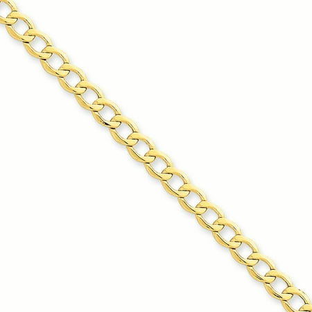 14K Yellow Gold 5.25MM Semi-Solid Curb Link Bracelet, 7"