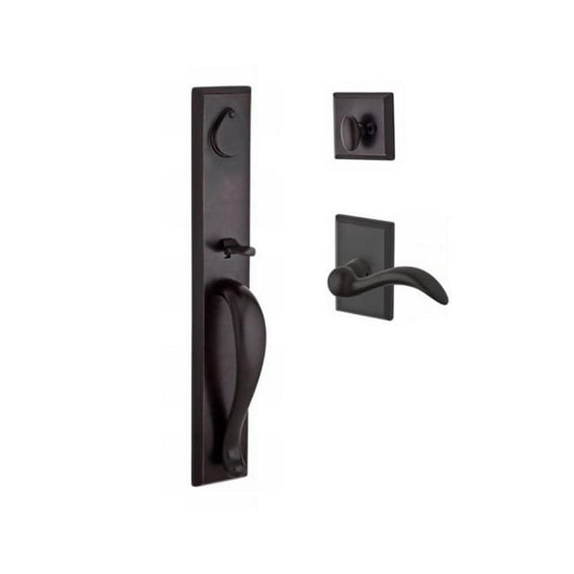 Baldwin FD.LONXARC.L.RSR.481 Full Dummy Longview Handleset Left Hand Arch Lever & Rustic Square Rose, Dark Bronze