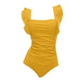 thumbnail image 4 of WRKEKC One Piece Swimsuit Women Square Neck Ruffle Shoulder Ruched Tummy Control with Removable Cups Modest Swimwear, 4 of 4