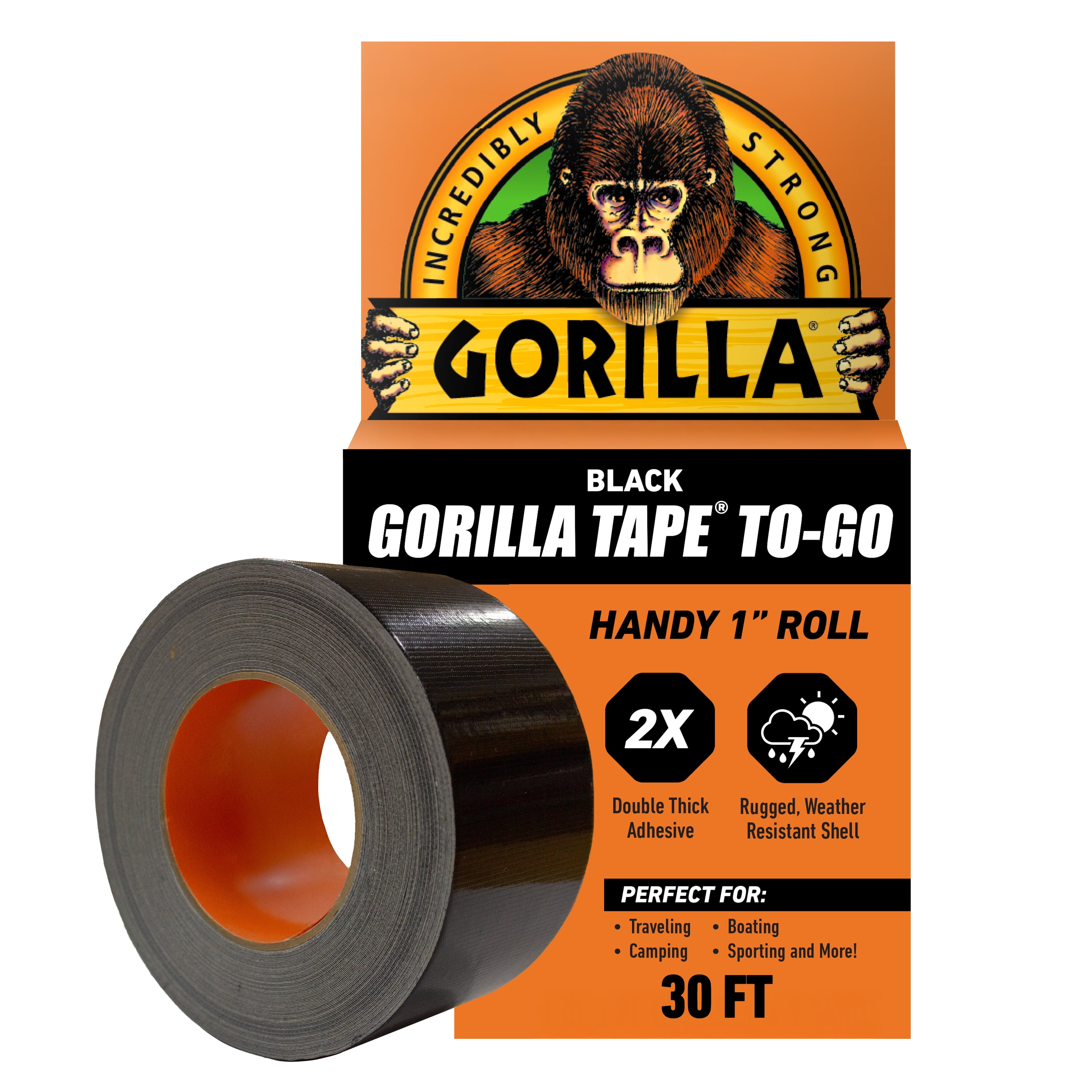 (2 pack) Gorilla Black Tape to-Go Handy Roll, 1 in x 10 Yard Roll