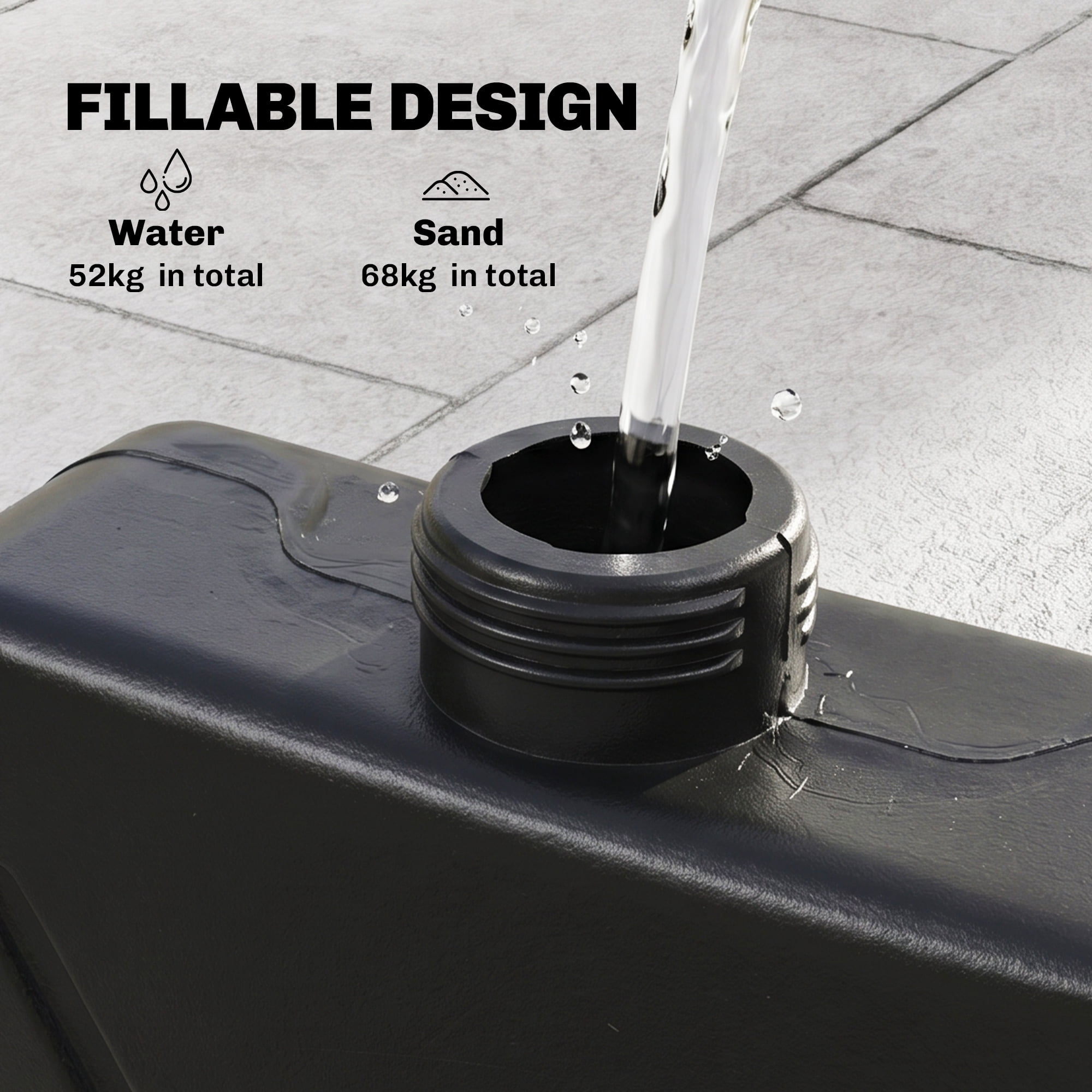 Outsunny 4-Piece 150lb Cantilever Patio Umbrella Base Weights for Offset Hanging Umbrella, Fasteners, Wicker-like HDPE Water or Sand Weights, Black