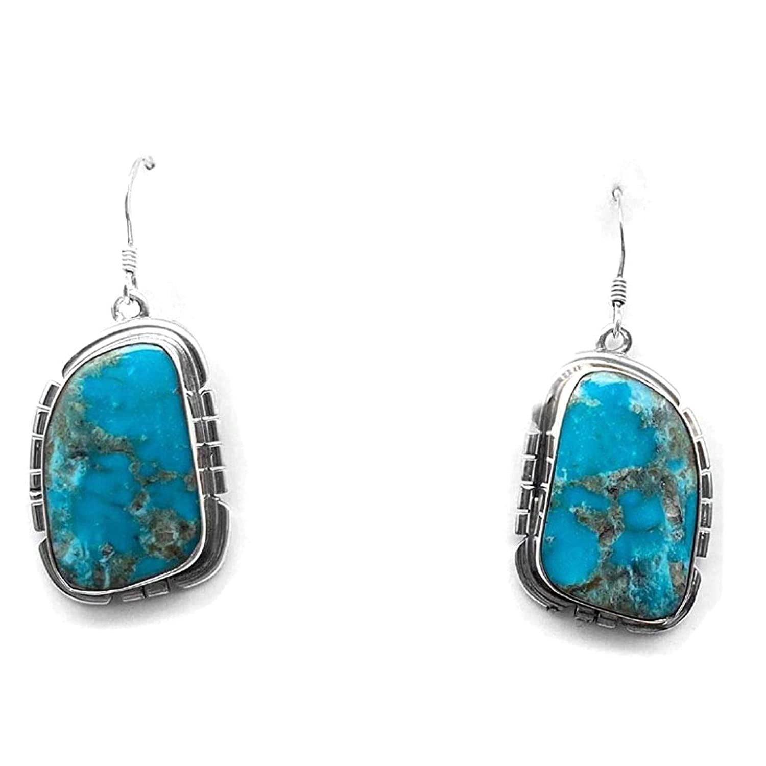 925 Sterling Silver Genuine Turquoise Chips Earrings Gift Bag Free P&P 