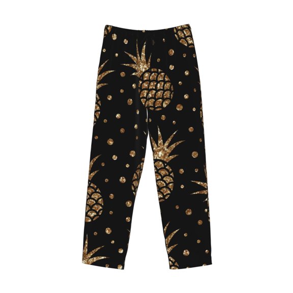 Kdxio Gold Glitter Pineapples Print Men's Sleep Pajama Pant Lounge Pants with Pockets