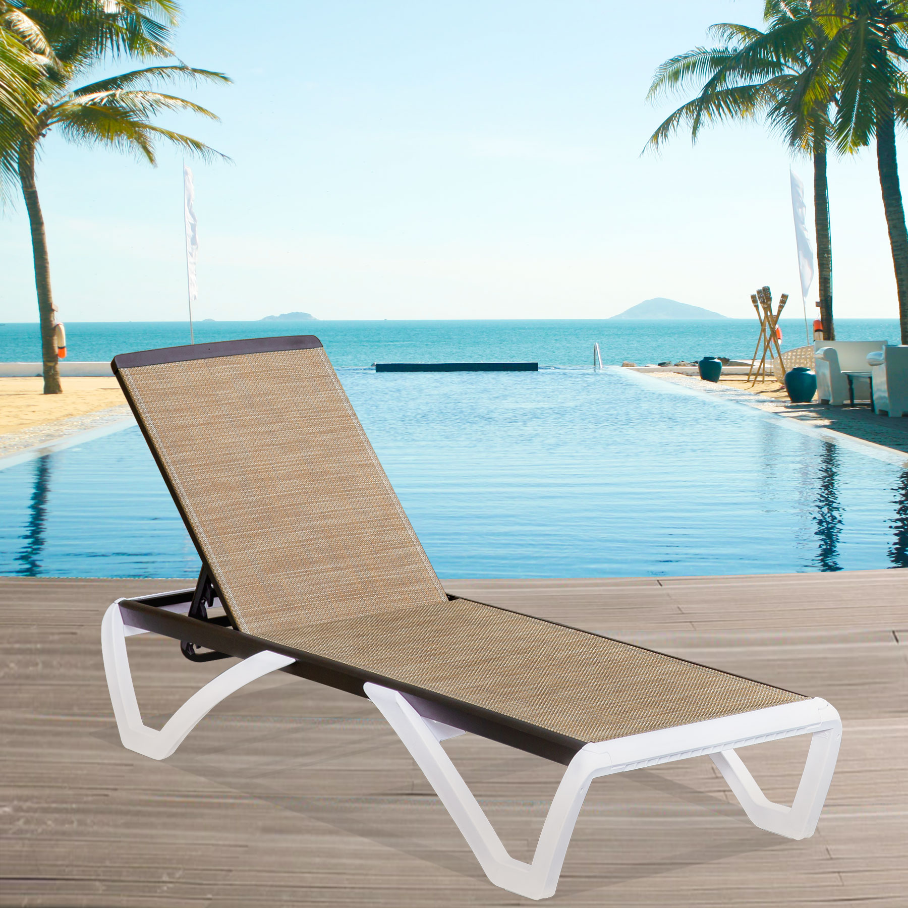 Domi Outdoor Living Adjustable Chaise Lounge Aluminum Outdoor Patio Lounge Chair All Weather Five-Position Recliner Chair for Patio,Pool,Beach,Yard(1 Brown Chair) - image 3 of 7