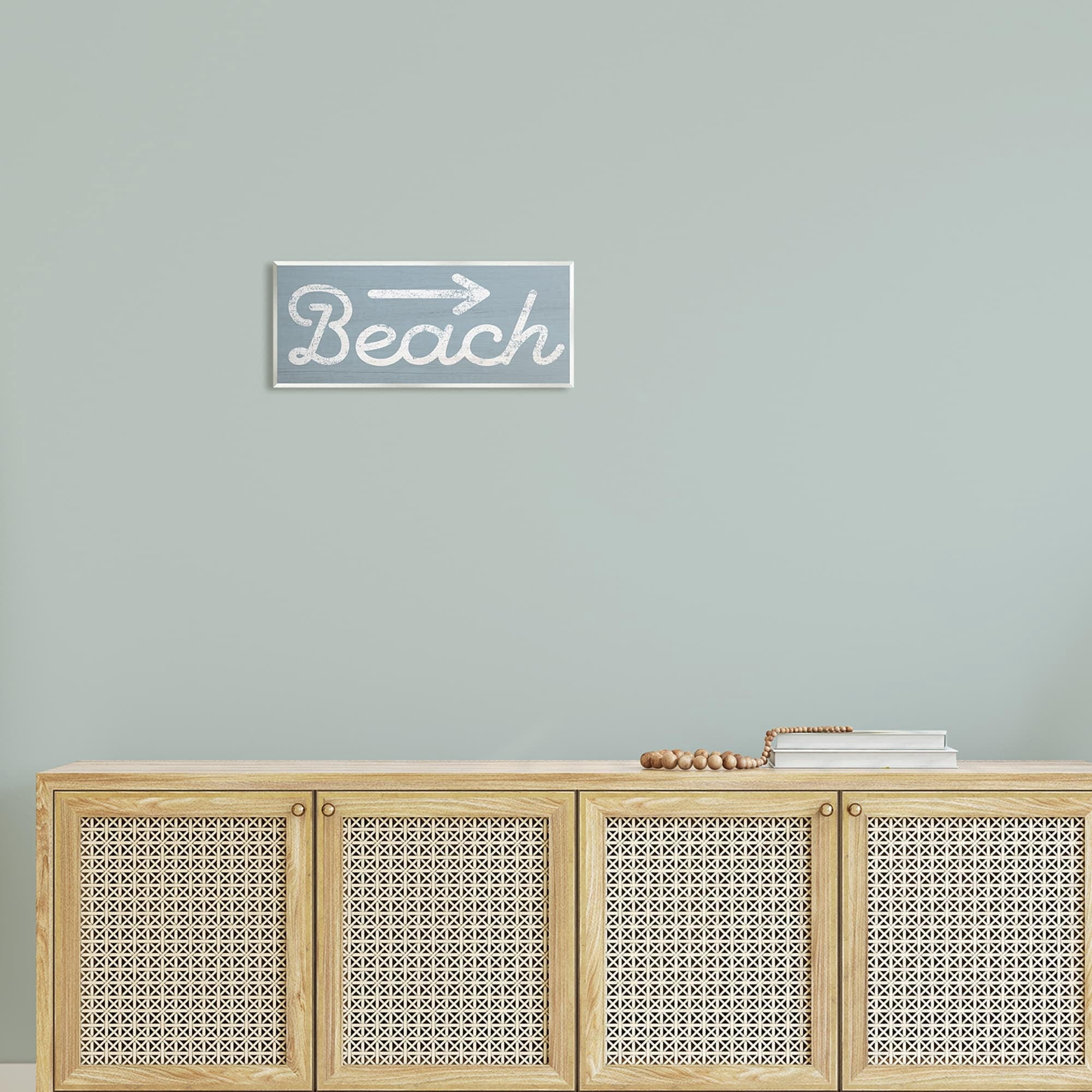 Stupell Industries Vintage Beach Arrow Pointing Sign Grain Pattern Graphic Art Unframed Art Print Wall Art, Design by Daphne Polselli