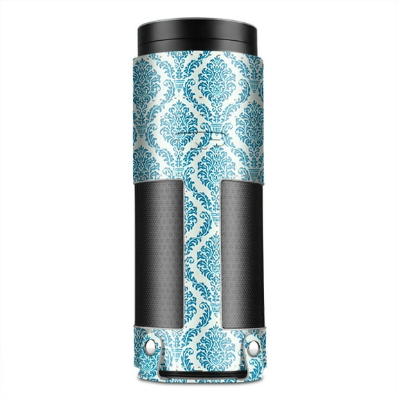 Case for Amazon Echo Plus (Damask Blue) - Premium PU Leather Cover Sleeve Skins Carrying Storage Travel Bag with Holding Strap & Carabiner Hook Protective Accessory for Echo Plus & 1st Gen Echo