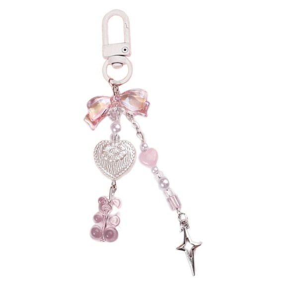 Bottone Sweet Bear Bowknot Bead Charm Pendant Chain Phone Strap Pocket Keychain Strap Hangings Decoration for Key Bag Purse