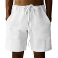 thumbnail image 5 of Stretch Cotton Linen Easy Shorts for Men Elastic Waistband Drawstring Shorts with Pockets Flat Front Linen Shorts Cotton Linen Casual Summer Lightweight Vacation Wear,White 3XL, 5 of 5