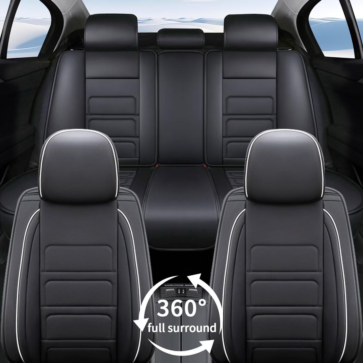 Soillar 5-Seat Faux Leather Car Seat Cover Set – Full Surround Black Microfiber For Toyota