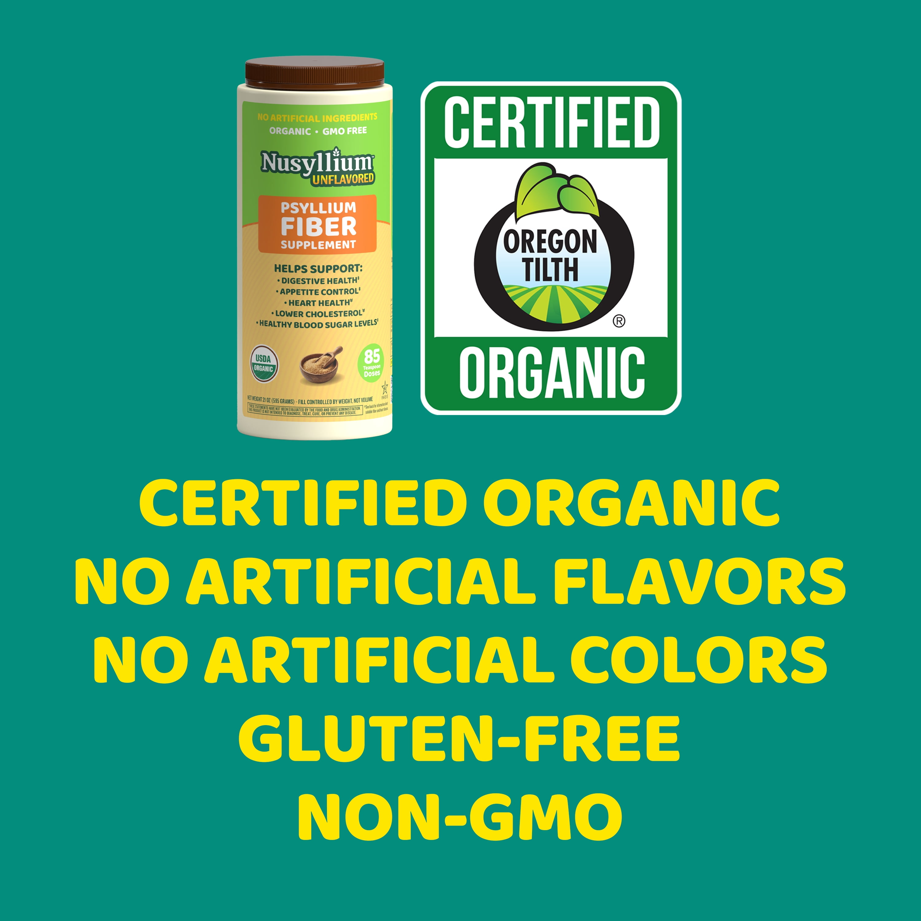 Nusyllium Organic Psyllium Husk Powder, Unflavored, Non-GMO, Gluten-Free, 21oz, 85 Servings