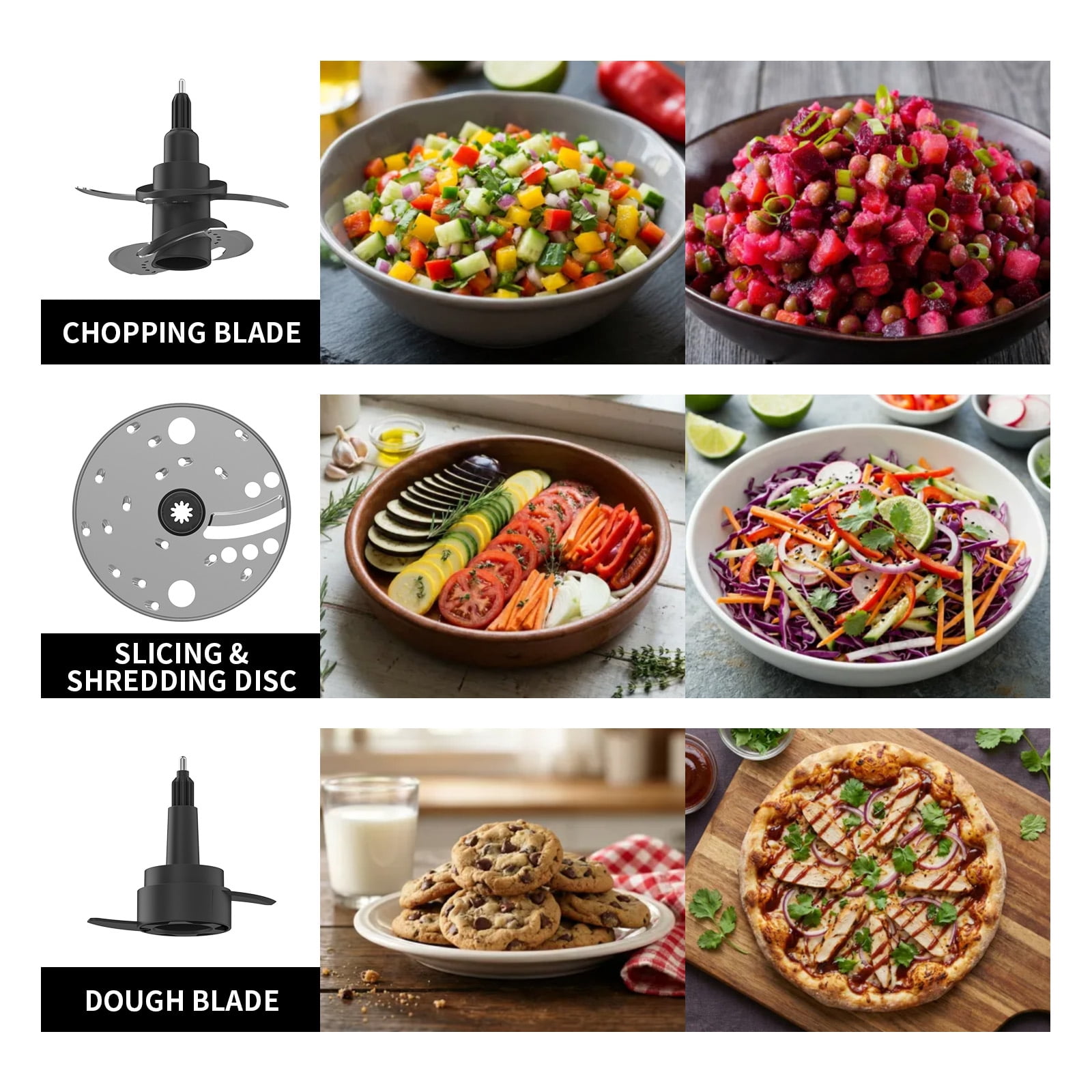 LINKChef 1000W 9-Cup Food Processor & Vegetable Chopper, 4 Presets (Chop, Slice, Puree, Dough), 3-Speed, Slicing/Shredding Disc, Kneading Blade