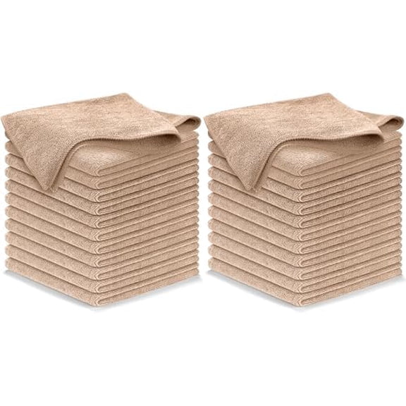 Microfiber Cleaning Cloth - Beige - 24Pcs (12.5x12.5 inch) High Performance - 1200 Washes, Ultra Absorbent Car Towel Traps Grime & Liquid for Streak-Free Mirror Shine - car Washing Cloth