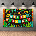 thumbnail image 5 of Colorful Mexican Themed Happy Birthday Banner with Cactus Sombrero Taco Elements Party Supplies Backdrop Background for Birthday Party Photography Props Decors Celebrations, 5 of 7