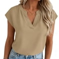 thumbnail image 2 of Edvintorg Womens Short Sleeve Tops Loose Fit Lightweight V Neck Casual Shirts Summer Clothes for Women Khaki XXL, 2 of 6