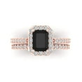 thumbnail image 2 of 2.22 ct Brilliant Emerald Cut Natural Onyx 18K Rose Gold Halo Solitaire with Accents Engagement Bridal Wedding Ring Band Set size 8.25, 2 of 7