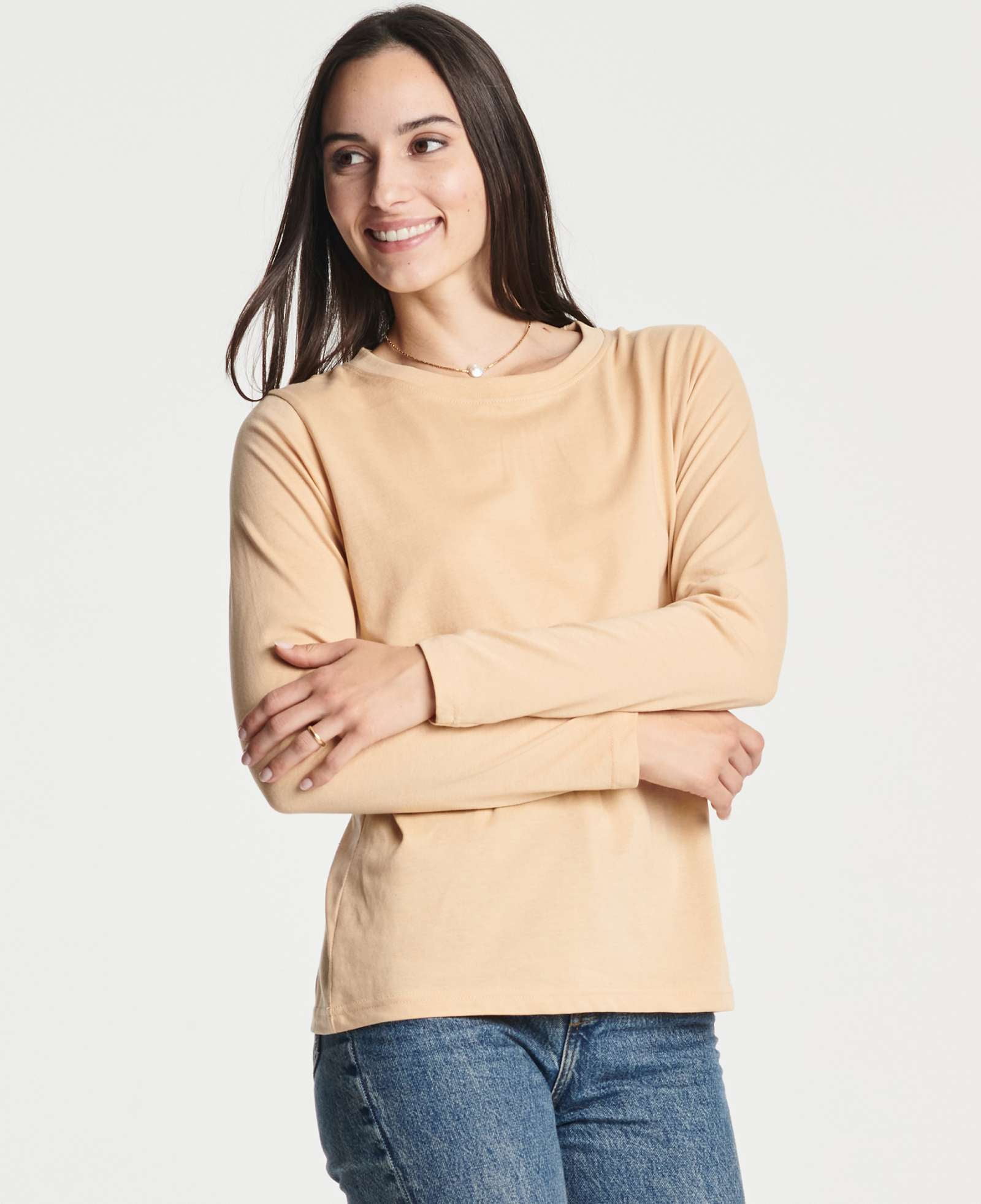 Real Essentials 4 Pack: Women's Cotton Classic-Fit Long-Sleeve Crewneck T-Shirt (Available in Plus Size)