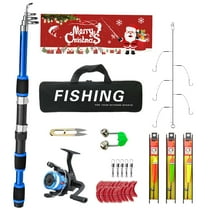 Meottam Christmas Kids Fishing Pole Set, Telescopic Fishing Rod and Reel Combo for Kids, Youth Toys Gift with Spincast Fishing Reel, Fishing Tackles, Fishing Lures, Fishing Lines (Blue)