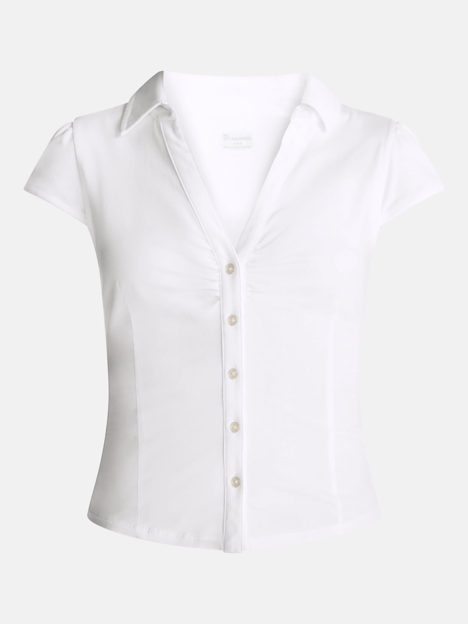 No Boundaries Knit Ruched Collared Shirt, Women's XXS-XXL