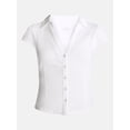 thumbnail image 5 of No Boundaries Knit Ruched Collared Shirt, Women's XXS-XXL, 5 of 5