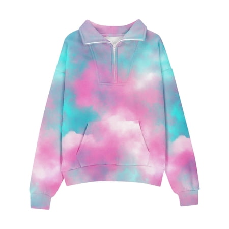 UACY Cute Hoodies for Girls Tie Dye Oversized Quarter Zip Lapel Pullover Sweatshirts Long Sleeve Trendy Shirts Preppy Clothes (Hot Pink 7-8 Years)