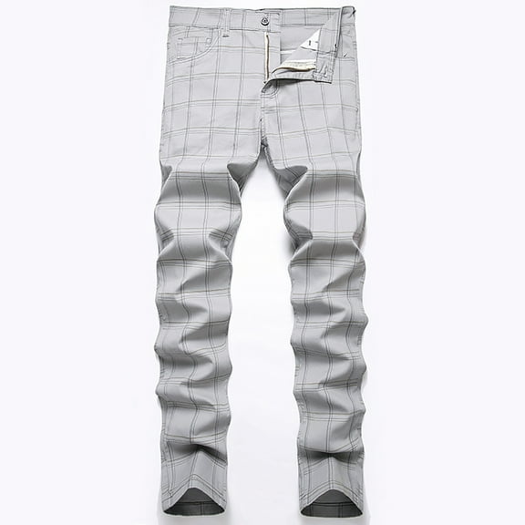 Jacenvly Cargo Pants for Men Long Straight-Leg Pants Mid Waisted Pocket Plain Mens Pants Plaid Trousers Slim Stretch Casual Pants Pants