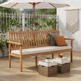 thumbnail image 4 of Demi Bonn 3-Seat Wood Outdoor Bench with Seat Cushion and Slatted Seat, Conversation Dining Bench for Garden Poolside Balcony, Beige, 4 of 8