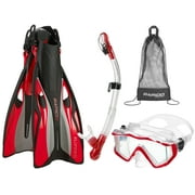 Rapido Boutique Collection Clareza Panoramic View Snorkel Mask, Adjustable Flipper Fins, Purge Valve Dry Snorkel, Adult Snorkeling Gear with Snorkel Set Travel Bag