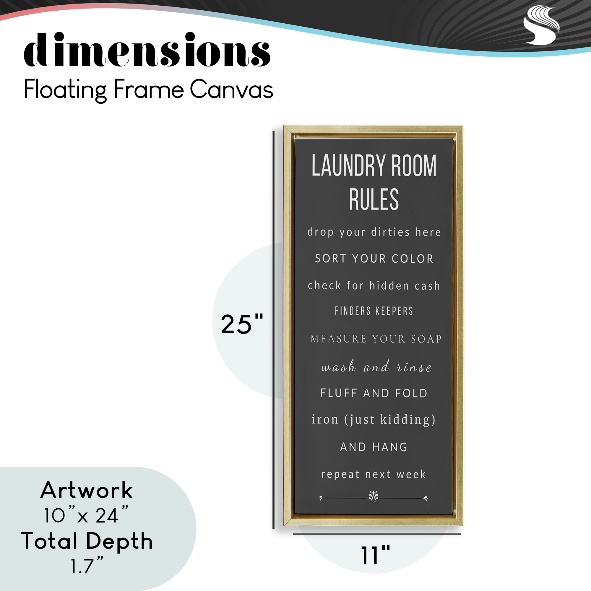 Grey Rules of Laundry Room Gold Framed Floater Canvas Wall Art, design by Julia Frost