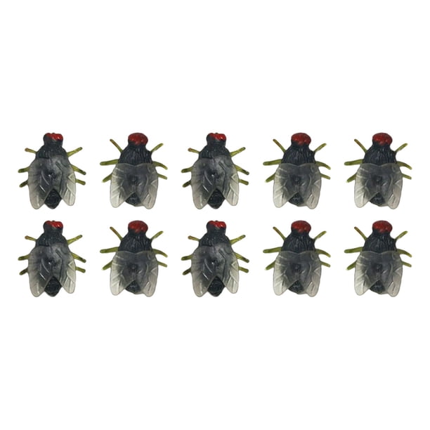 10 piezas de moscas de simulación de juguete de insectos, juguete de broma, moscas de juguete para Halloween Largo