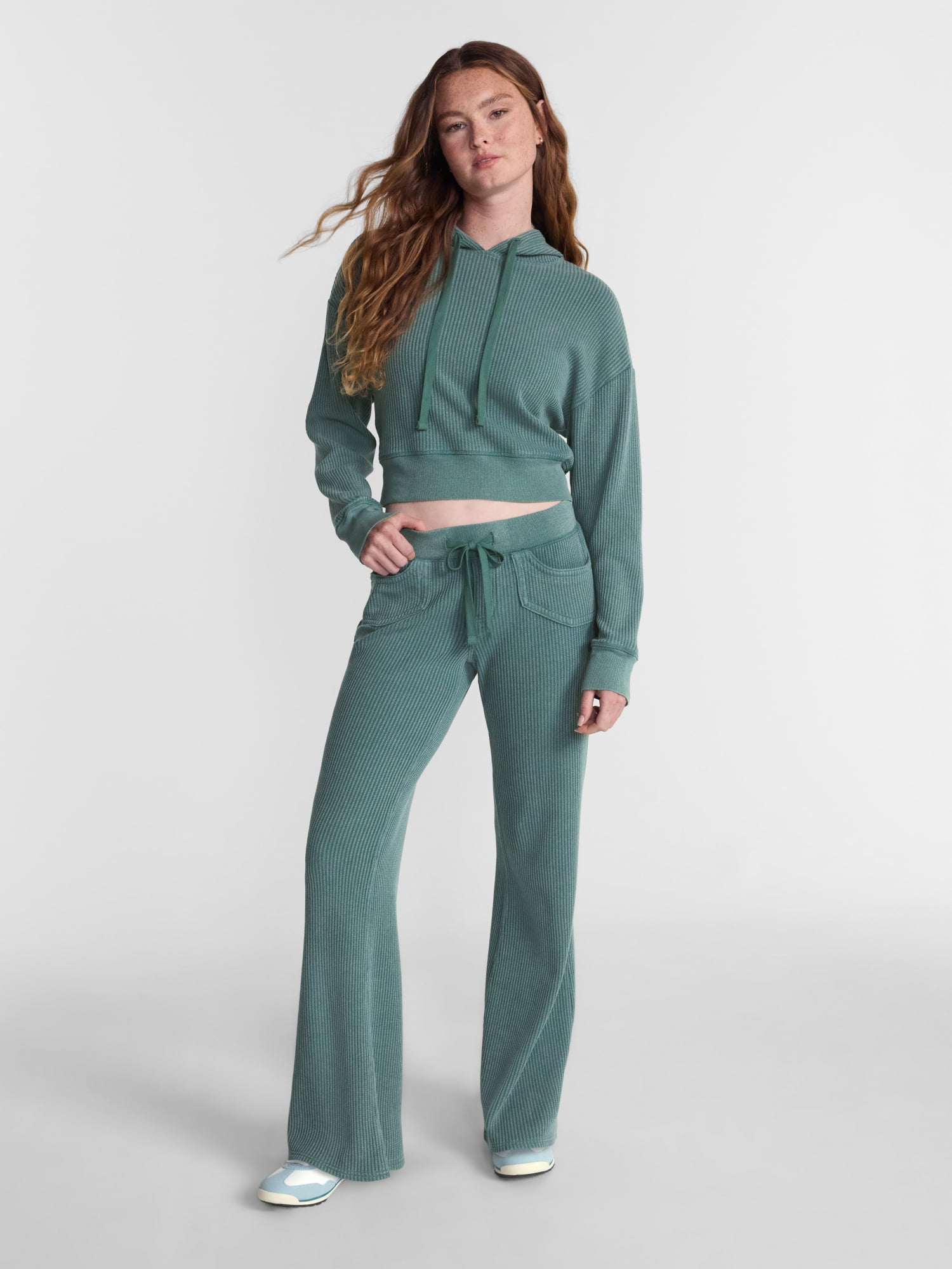 No Boundaries Waffle Knit Hoodie, Women's XXS-XXL