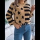 thumbnail image 4 of Suéter de Rayas con Hombros Caídos para Mujer, Suéter de Punto de Cuello Redondo Extragrande, Top Tipo Jersey. Caqui S, 4 of 10