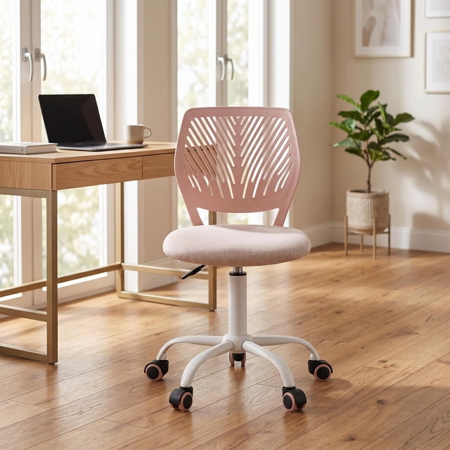 Homy Casa 1-Piece Pink Kids Task Chair, 17.7'' Adjustable Rolling Student Desk Chair with Ventilated Back