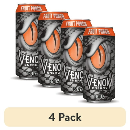 (4 pack) Venom Fruit Punch Energy Drink, 16 Fl Oz Can