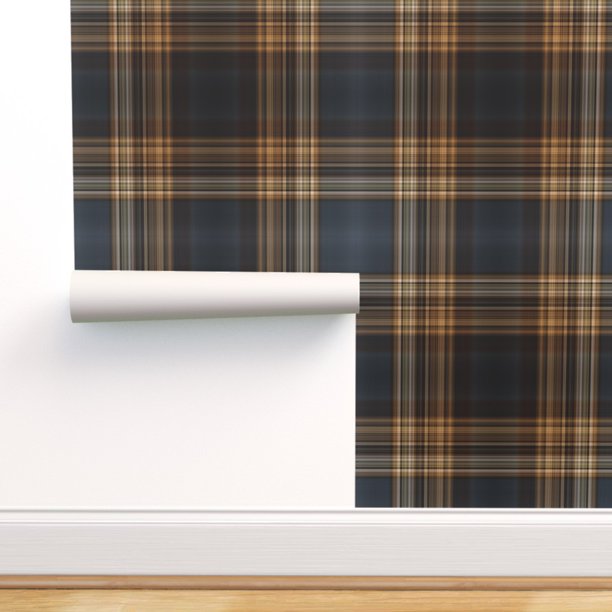 Peel & Stick Wallpaper Swatch - Blue Brown Tartan Traditional English
