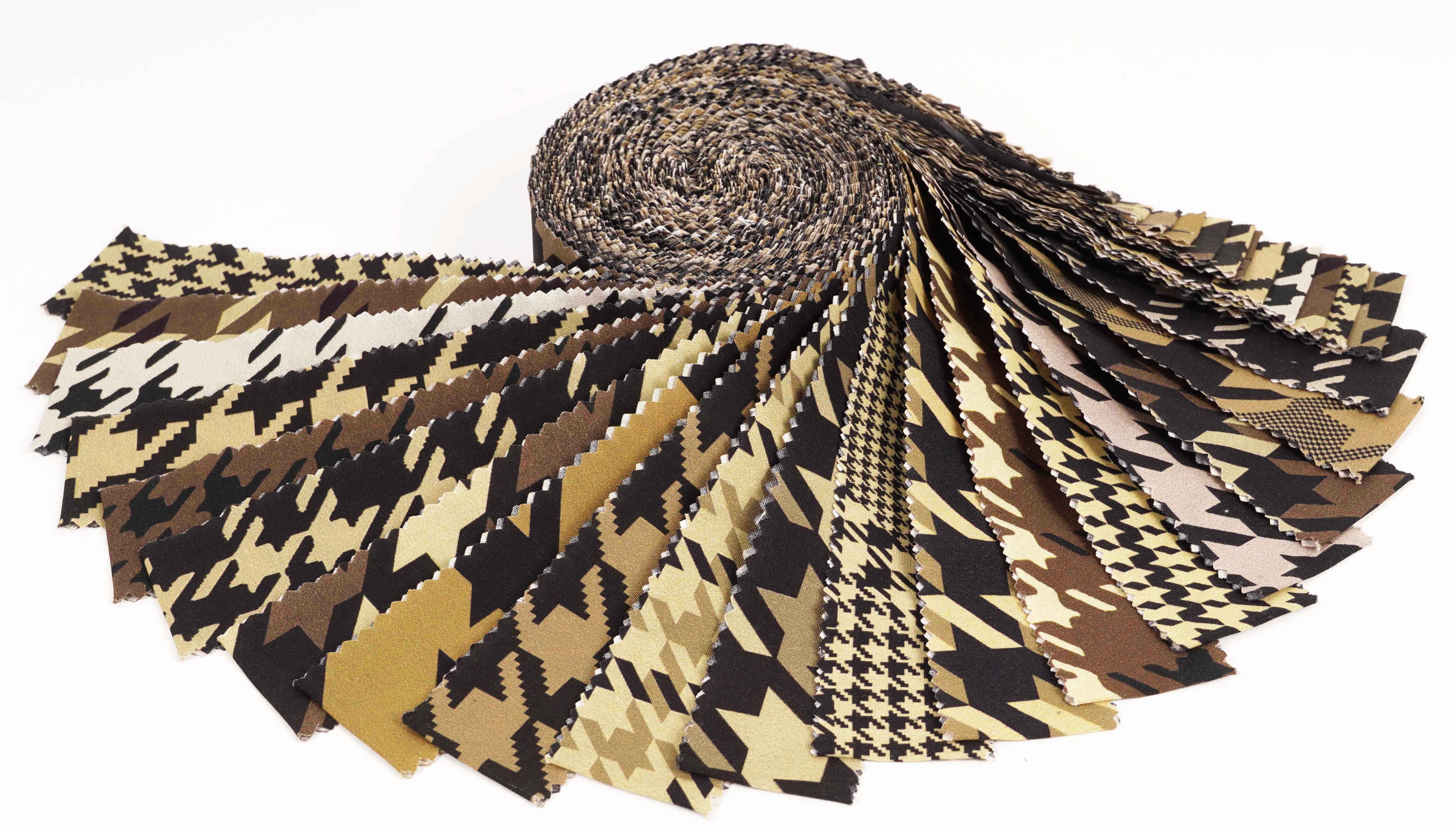Soimoi 40Pcs Houndstooth Print Precut Fabrics Strips Roll Up 1.5x42inches Cotton Jelly Rolls For Quilting - Brown