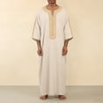 thumbnail image 2 of SIYUDAN Kaftan for Men Casual Long Sleeve Beach Summer Embroidered Gown Beige Abaya, 2 of 9