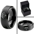 thumbnail image 4 of Tungsten Superhero Super Dad Emblem Symbol Band Ring 8mm Men Women Comfort Fit Black Step Bevel Edge Brushed Polished, 4 of 4