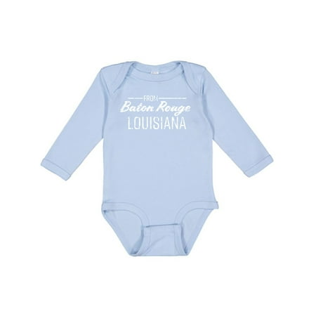 

Inktastic From Baton Rouge Louisiana in White Distressed Text Gift Baby Boy or Baby Girl Long Sleeve Bodysuit