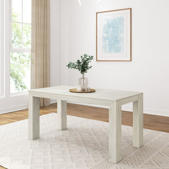 Plank Beam 60" Modern Dining Table for 4, Solid Wood Rectangular Kitchen Table, White Wirebrush