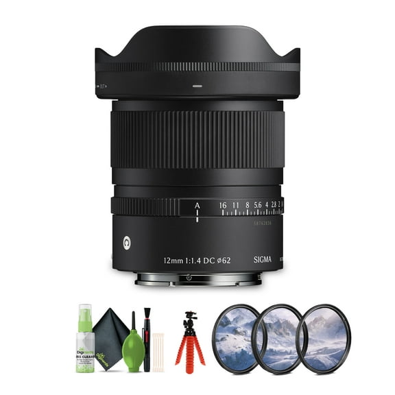 Sigma 12mm f/1.4 DC Contemporary Sony E (416965) Bundle. The Ideal Lens for Professional Portraits, Weddings Indoor/Outdoor Adventure, Wildlife, Travel, Sarfari, Photography use   Accessories
