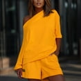 thumbnail image 2 of Funicet Romper Shorts for Women Women's Fashion Bodyguard Set With One Line Neck And Off Shoulder Loose Two Piece Set Yellow L, 2 of 6