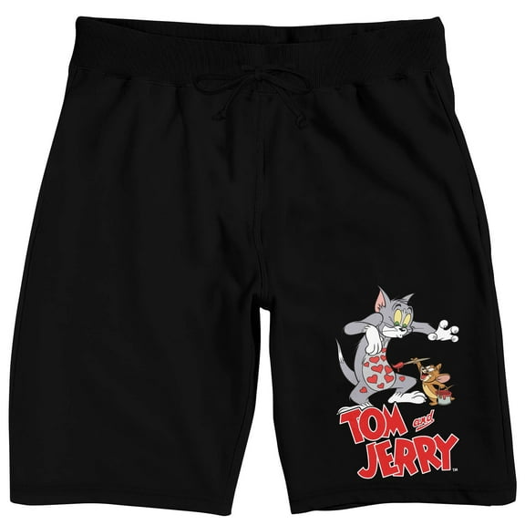 Tom & Jerry Cat & Mouse Chase Men's Black Graphic Sleep Shorts-XXL