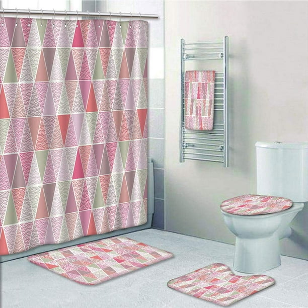 PRTAU Peach Colorful Geometric Triangles with Polka Dots Octagon Shape